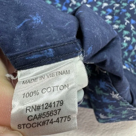 Johnston‎ & Murphy Shirt Mens Medium Blue Palm Tree AOP Print Button Up Tropical - Picture 6 of 10